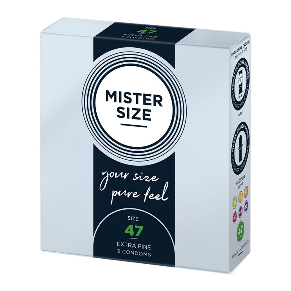 Mister Size 47mm Your Size Pure Feel Condoms 3 Pack|Front View|"condom design-front view"|