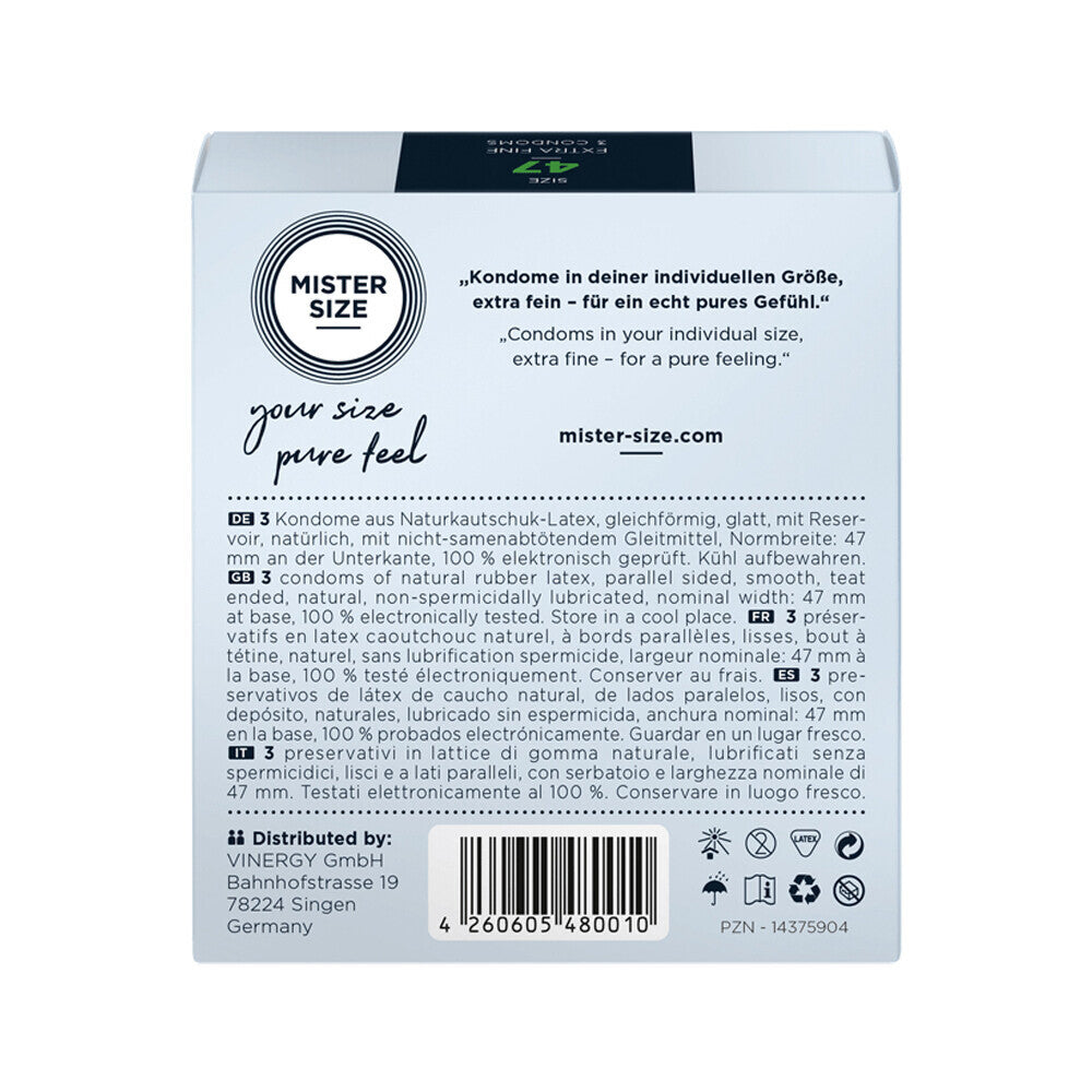 Mister Size 47mm Your Size Pure Feel Condoms 3 Pack|Side View|"size features-side view"|