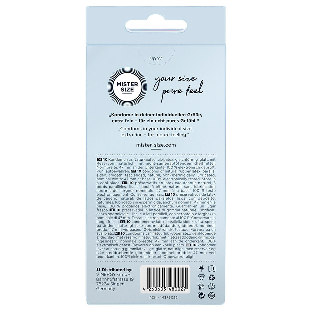 Mister Size 47mm Your Size Pure Feel Condoms 10 Pack|Side View|"size features-side view"|