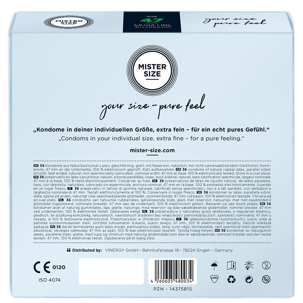 Mister Size 47mm Your Size Pure Feel Condoms 36 Pack|Side View|"size features-side view"|