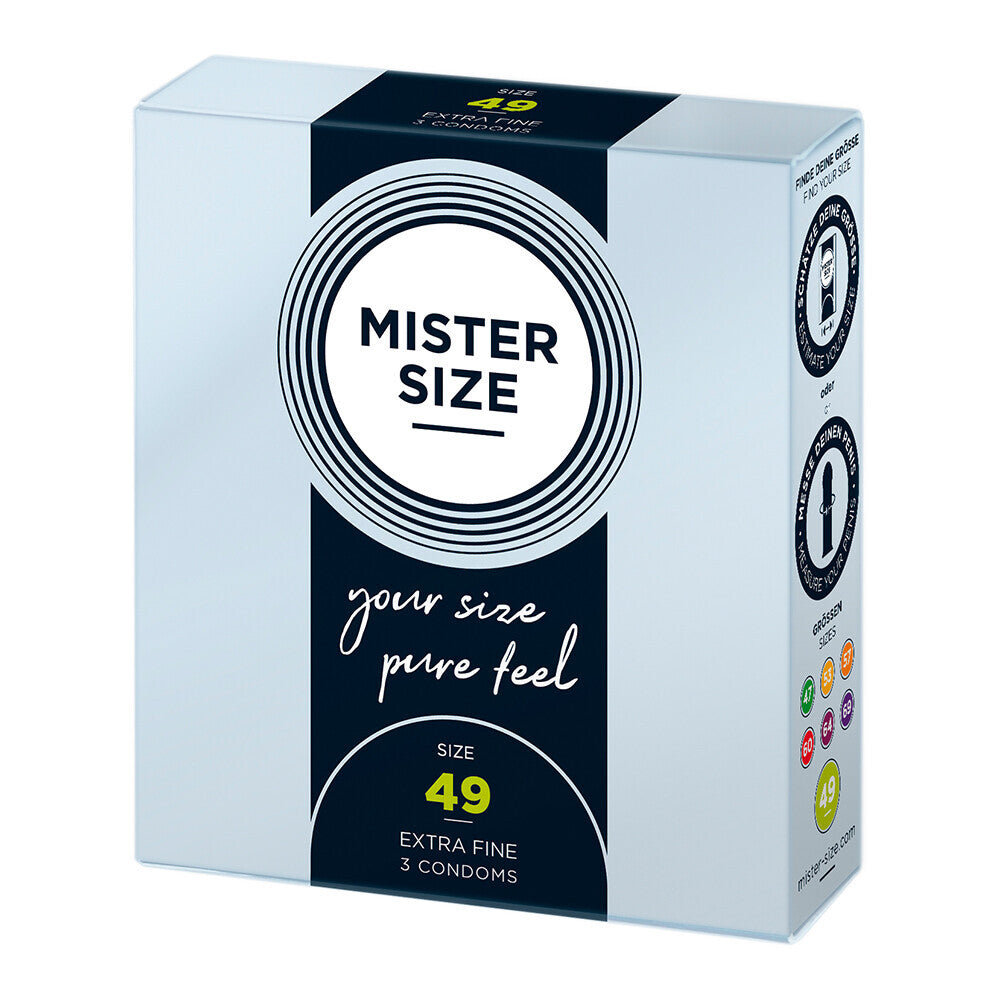 Mister Size 49mm Your Size Pure Feel Condoms 3 Pack|Front View|"condom design-front view"|