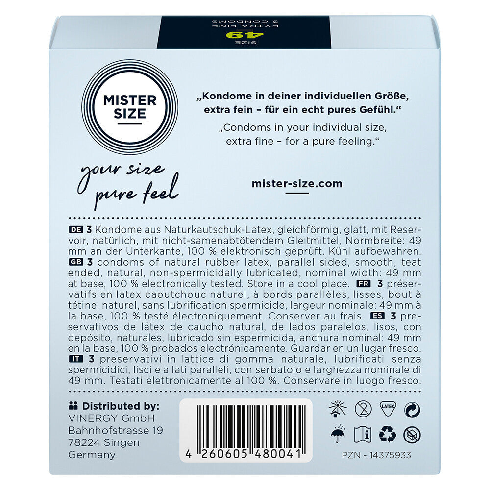 Mister Size 49mm Your Size Pure Feel Condoms 3 Pack|Side View|"size features-side view"|