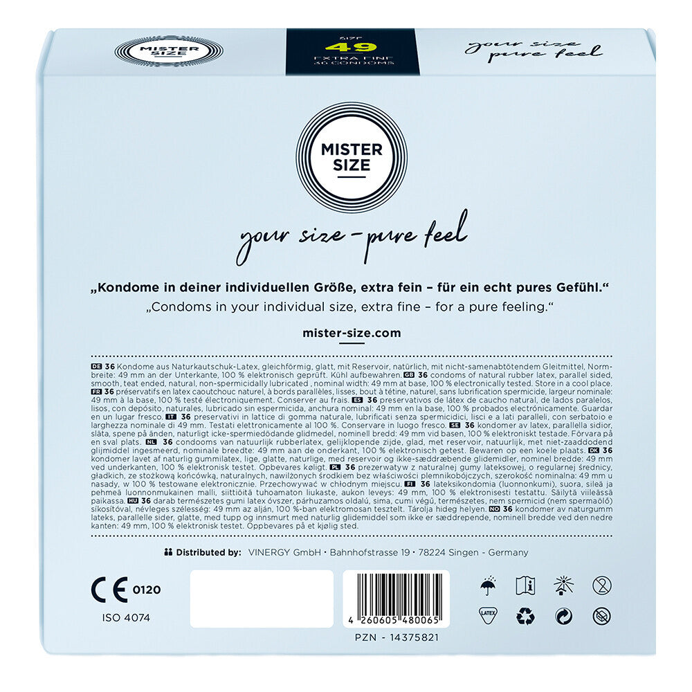 Mister Size 49mm Your Size Pure Feel Condoms 36 Pack|Side View|"size features-side view"|