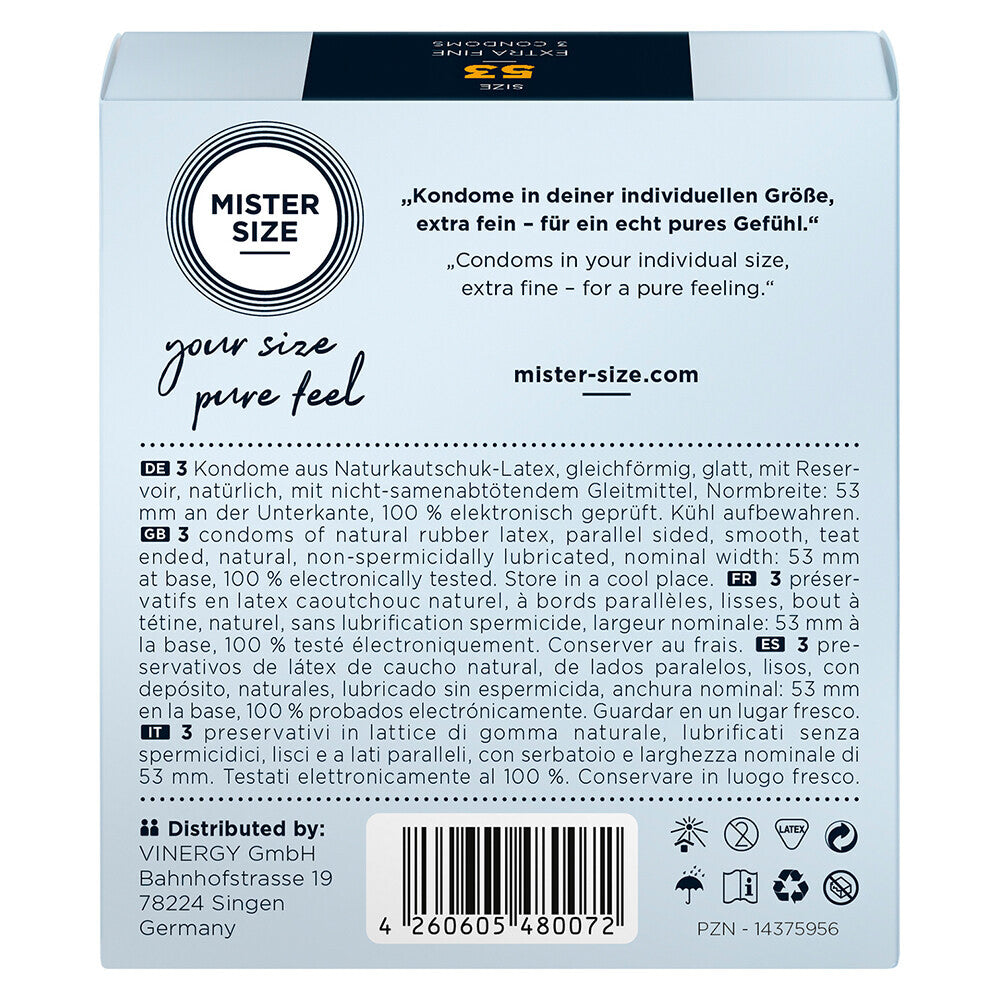 Mister Size 53mm Your Size Pure Feel Condoms 3 Pack|Side View|"size features-side view"|