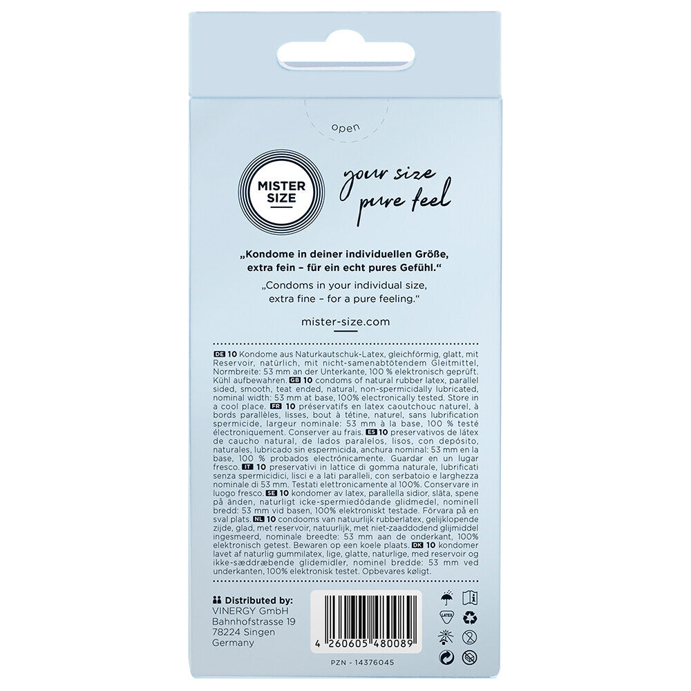 Mister Size 53mm Your Size Pure Feel Condoms 10 Pack|Side View|"size features-side view"|