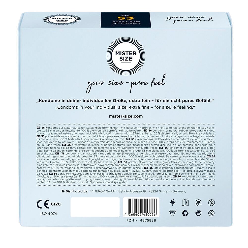 Mister Size 53mm Your Size Pure Feel Condoms 36 Pack|Side View|"size features-side view"|