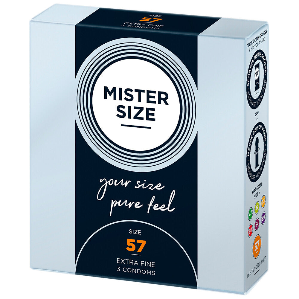 Mister Size 57mm Your Size Pure Feel Condoms 3 Pack|Front View|"condom design-front view"|
