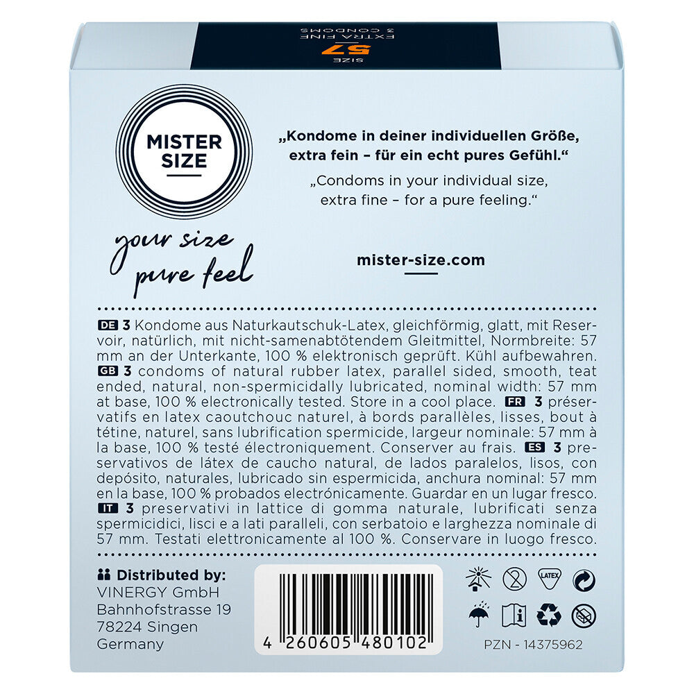 Mister Size 57mm Your Size Pure Feel Condoms 3 Pack|Side View|"size features-side view"|