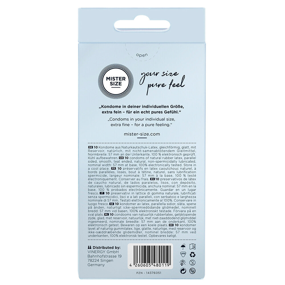 Mister Size 57mm Your Size Pure Feel Condoms 10 Pack|Side View|"size features-side view"|