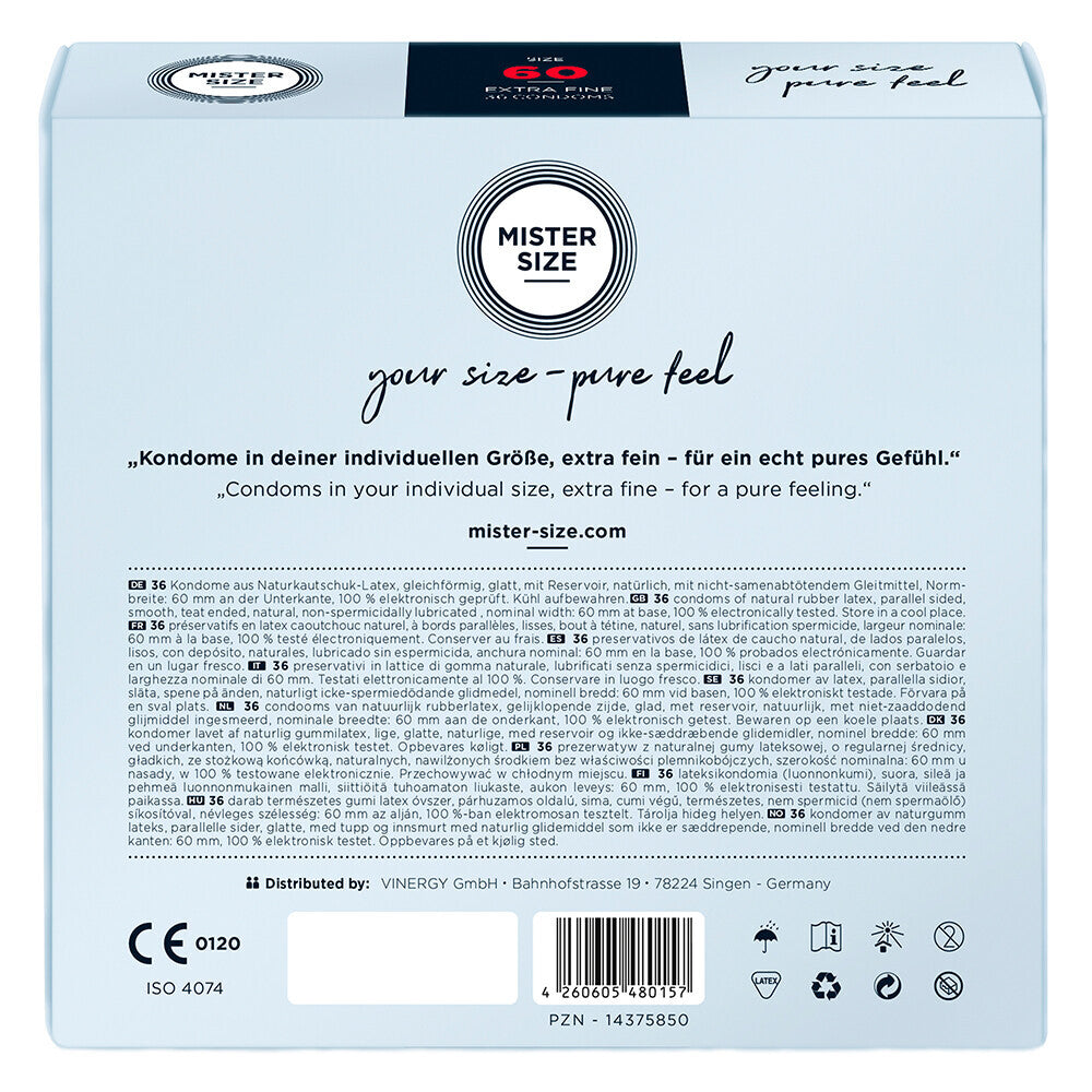 Mister Size 60mm Your Size Pure Feel Condoms 36 Pack|Side View|"size features-side view"|