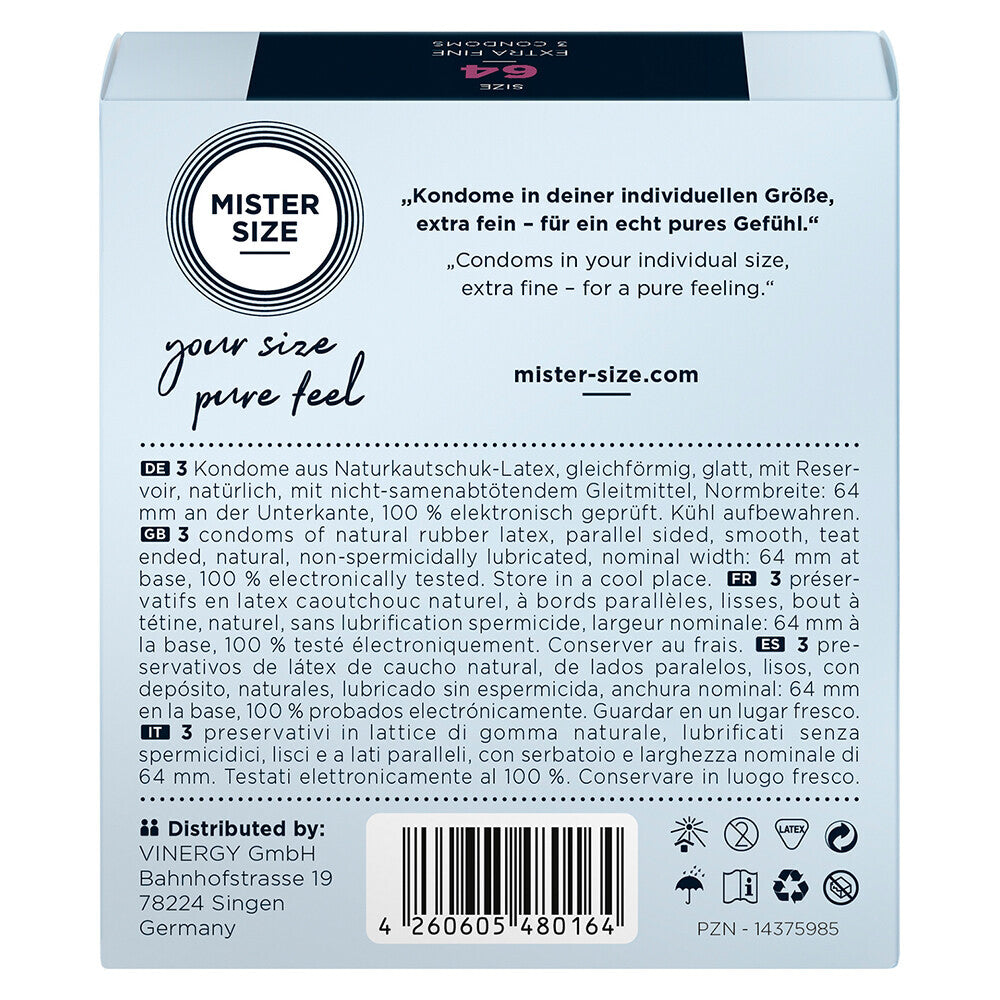 Mister Size 64mm Your Size Pure Feel Condoms 3 Pack|Side View|"size features-side view"|