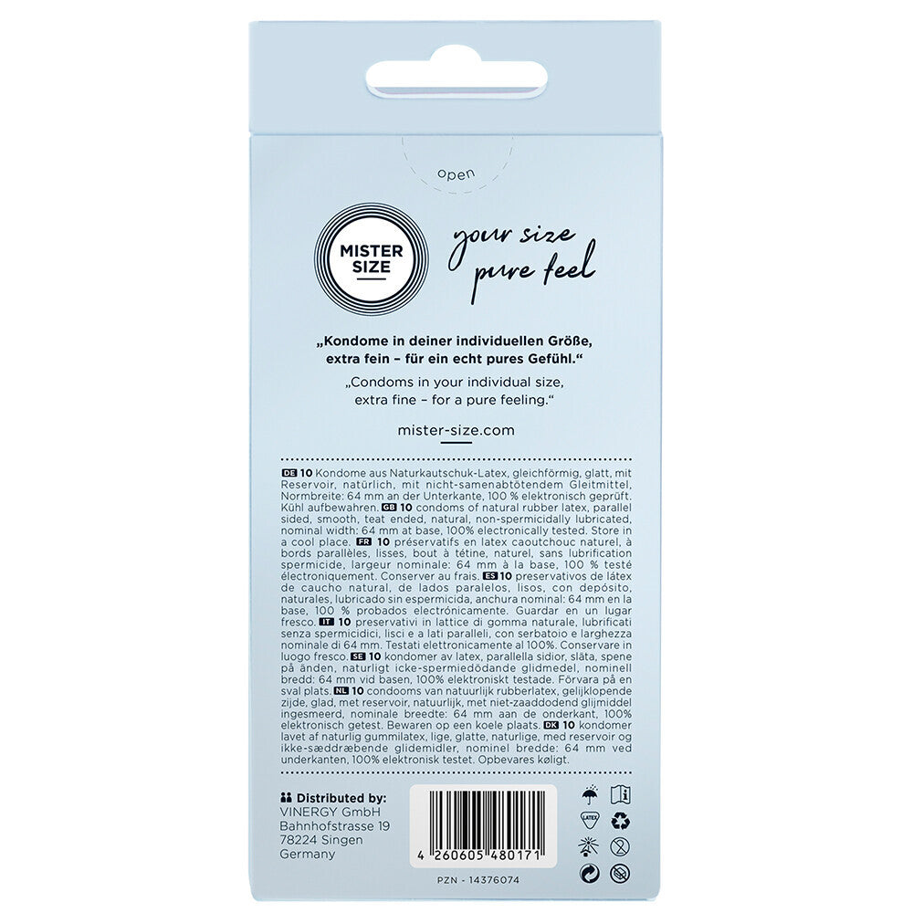 Mister Size 64mm Your Size Pure Feel Condoms 10 Pack|Side View|"size features-side view"|