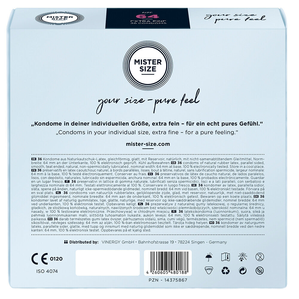 Mister Size 64mm Your Size Pure Feel Condoms 36 Pack|Side View|"size features-side view"|