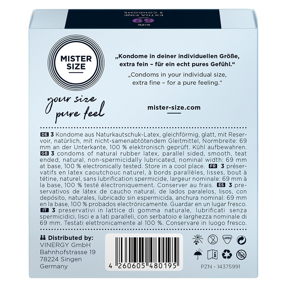 Mister Size 69mm Your Size Pure Feel Condoms 3 Pack|Side View|"size features-side view"|
