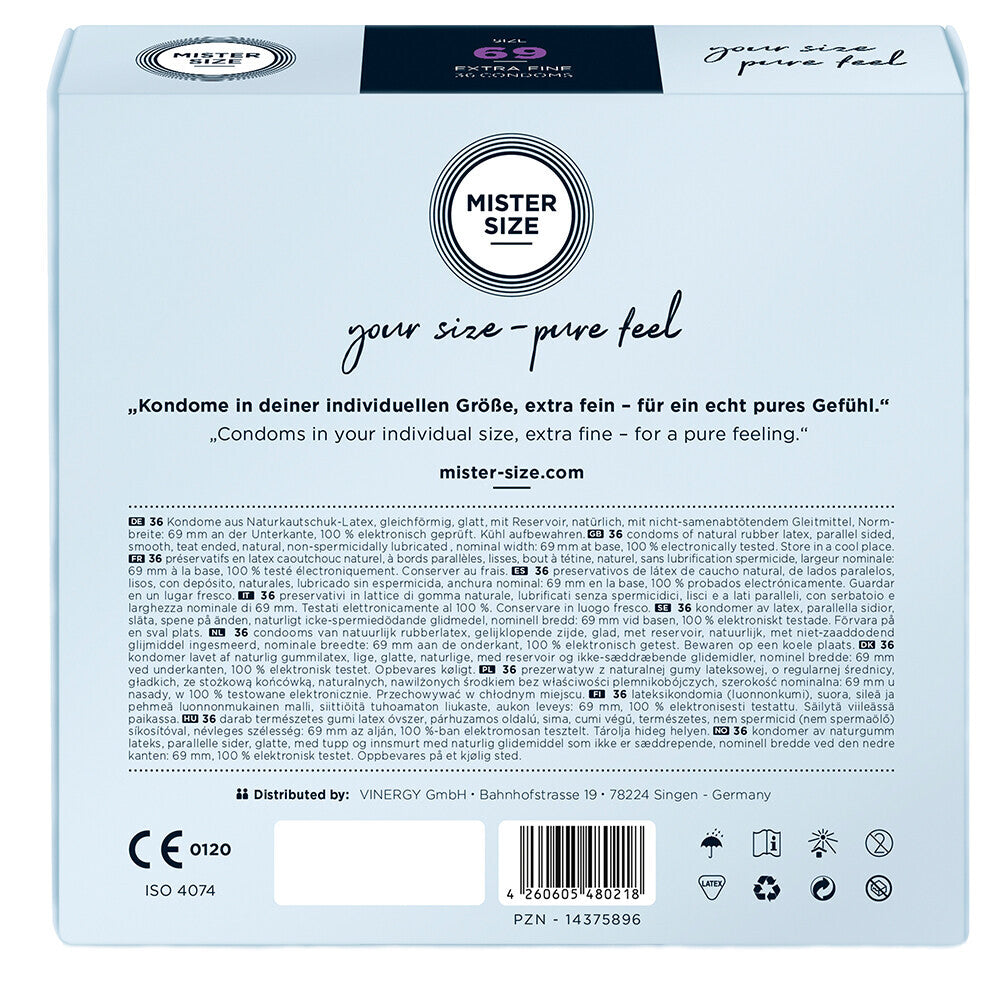 Mister Size 69mm Your Size Pure Feel Condoms 36 Pack|Side View|"size features-side view"|