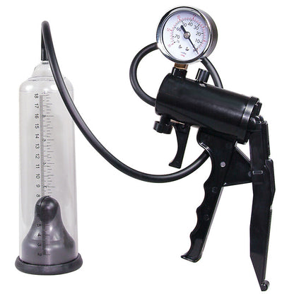 Penis Pump Stiff And Strong|Front View|"Professional vacuum enhancement pump with pressure gauge - front view"