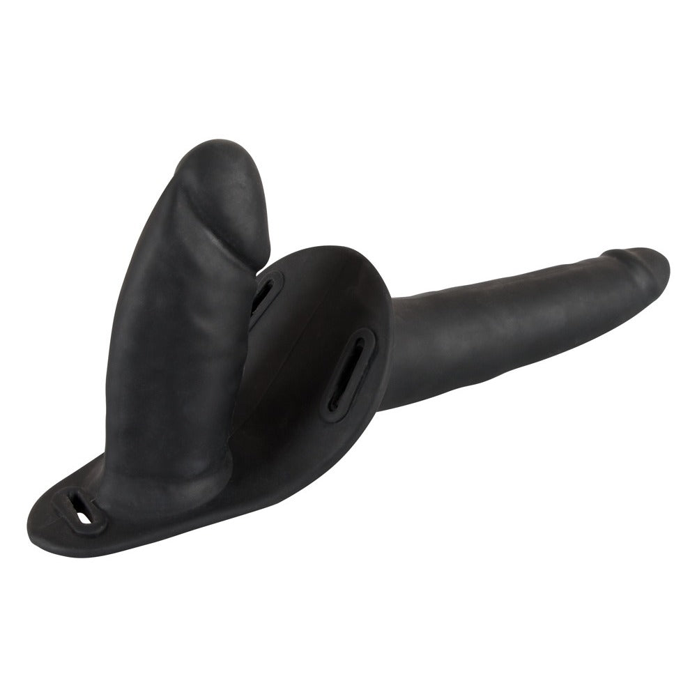Black Double Dildo Strap On|Side View|"strap detail - side view"