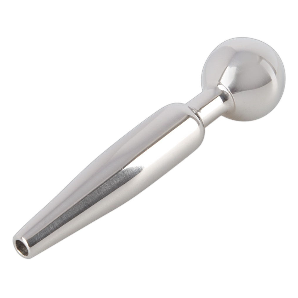 Cum Through Play Stainless Steel Penis Plug|Side View|"premium steel plug hollow design-side view adult toys direct"|