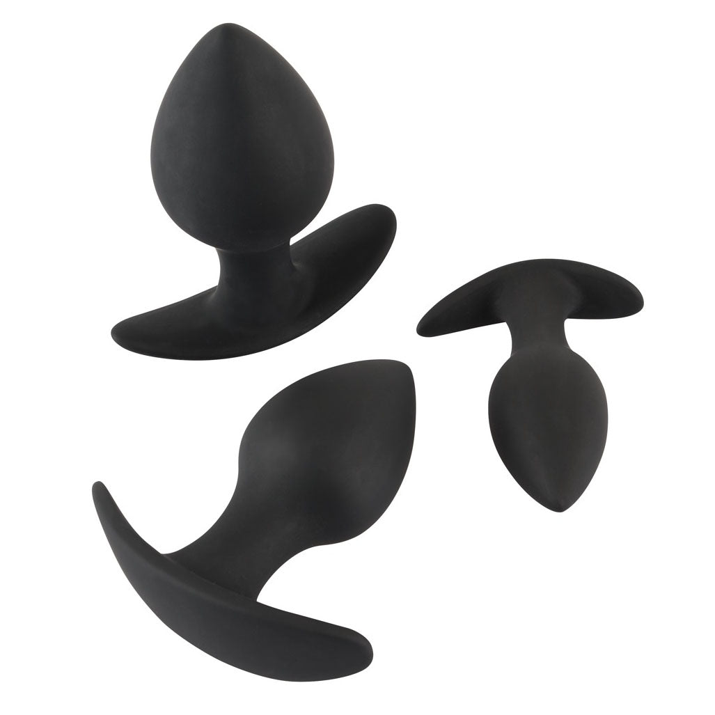 Black-Velvet-Silicone-Three-Piece-Anal-Training-Set|Side View|"set components-side view"