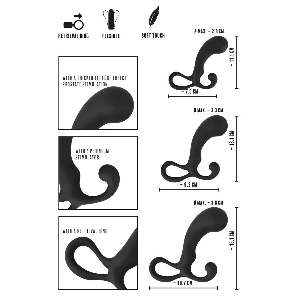 Rebel-Mens-Gear-3-Piece-Prostate-Plug-Set|Side View|"set components-side view"