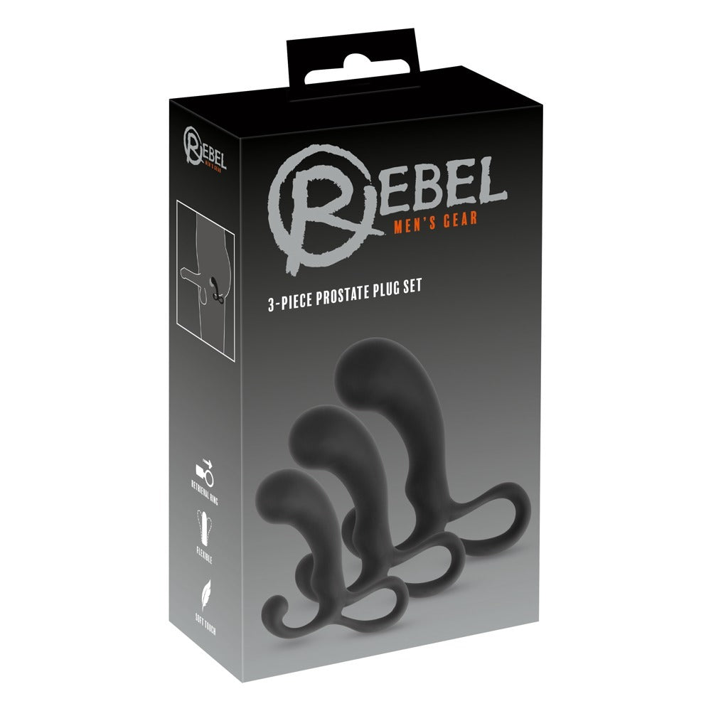 Rebel-Mens-Gear-3-Piece-Prostate-Plug-Set|Set View|"complete kit-set view"