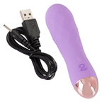 Cuties-Silk-Touch-Rechargeable-Mini-Vibrator-Purple|Detail View|"multi-speed controls purple-detail view"