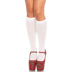Leg Avenue Nylon Knee Highs White UK 6 to 12|Front View|"white knee highs - front view"