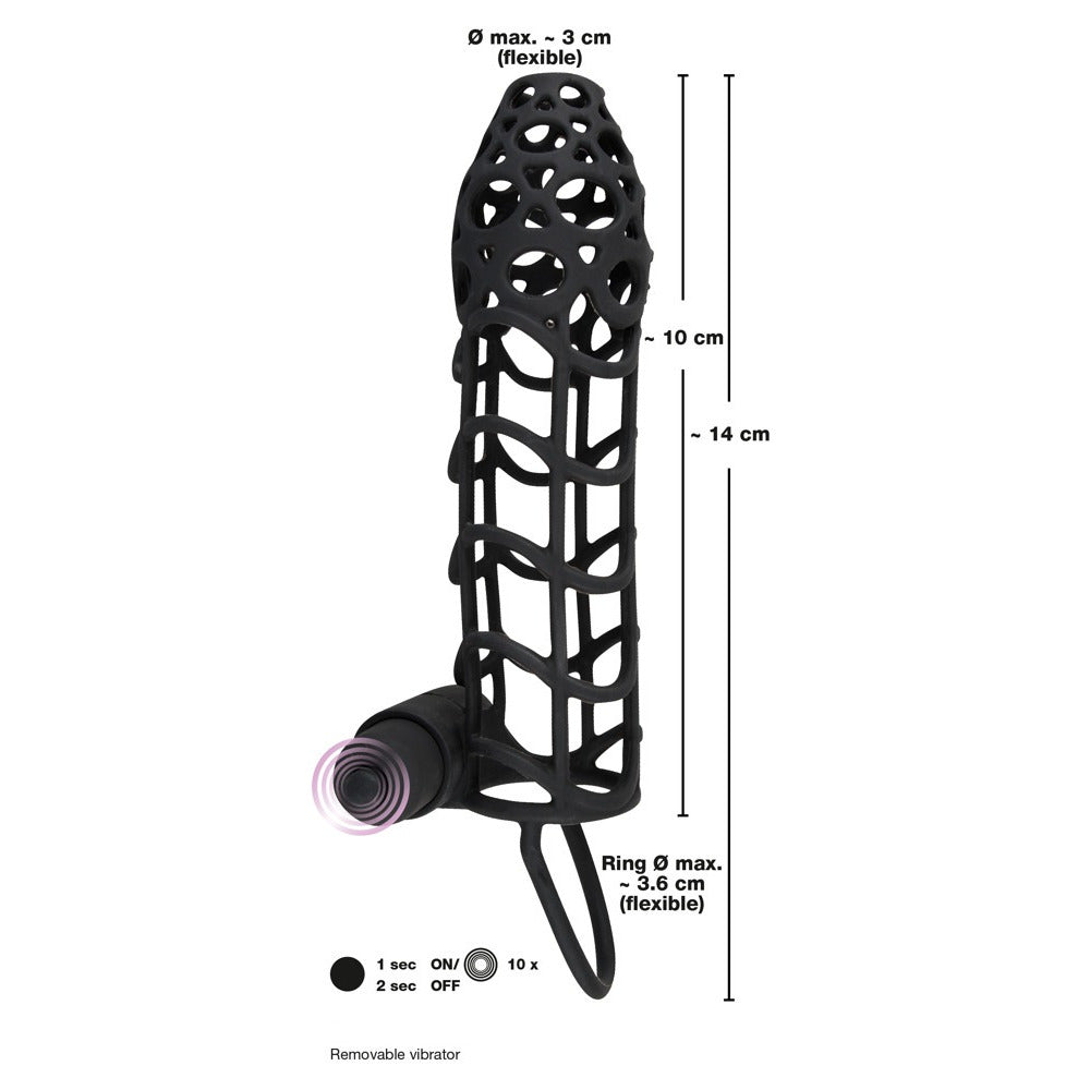 Black Velvet Soft Touch Penis Cage Sleeve And Vibe|Back View|"quality build - back view"