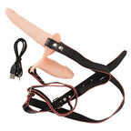 Soft Touch Silicone Rechargeable Vibrating Double Strap On|Back View|"quality build - back view"