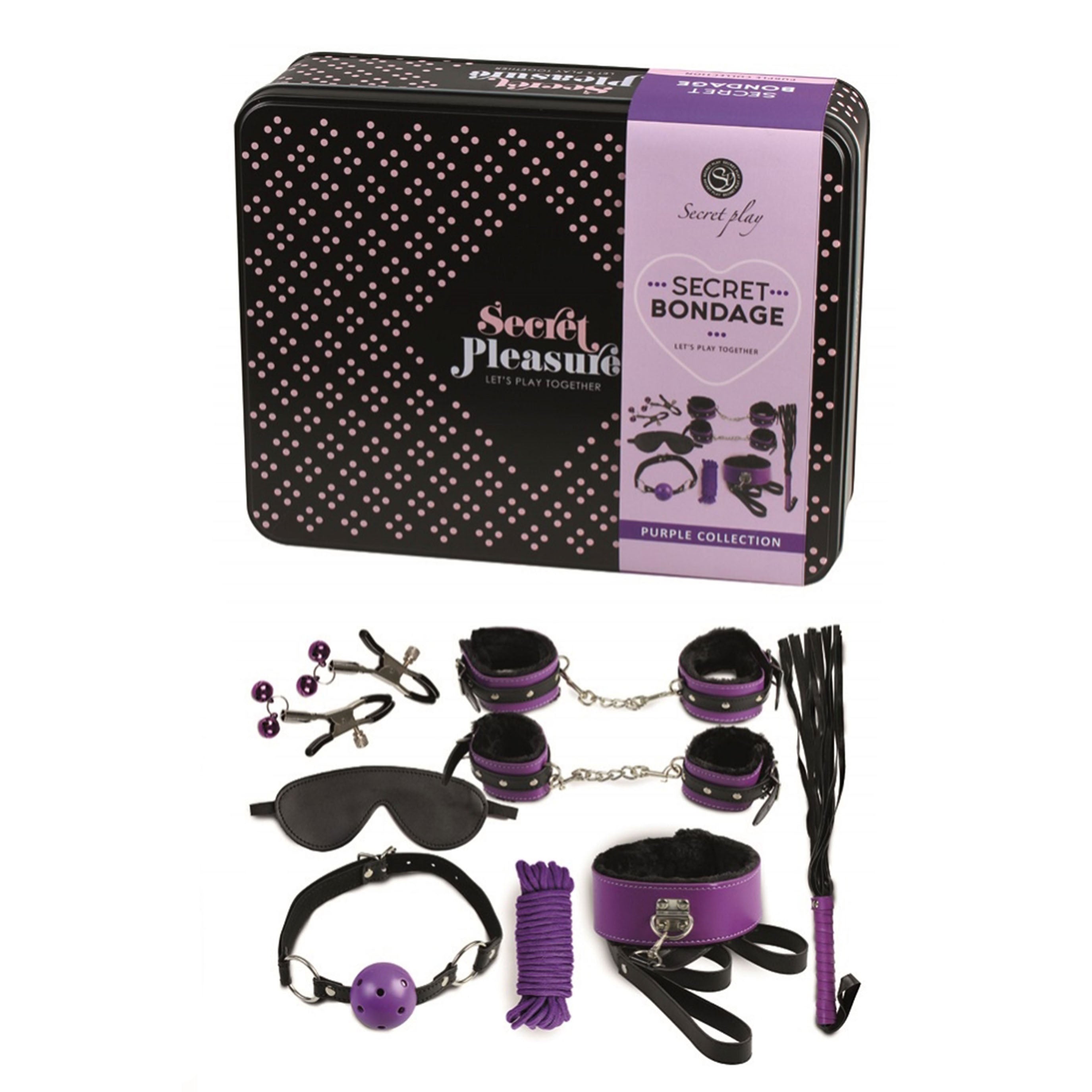 Secret Bondage Kit Black And Purple Collection|Front View|"kit design-front view"|