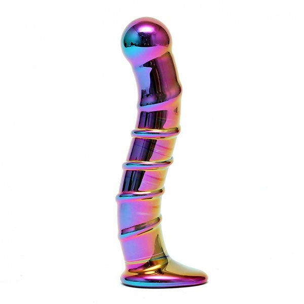 Sensual Multi Coloured Glass Nikita Dildo|Side View|"multicolor glass dildo - side view"