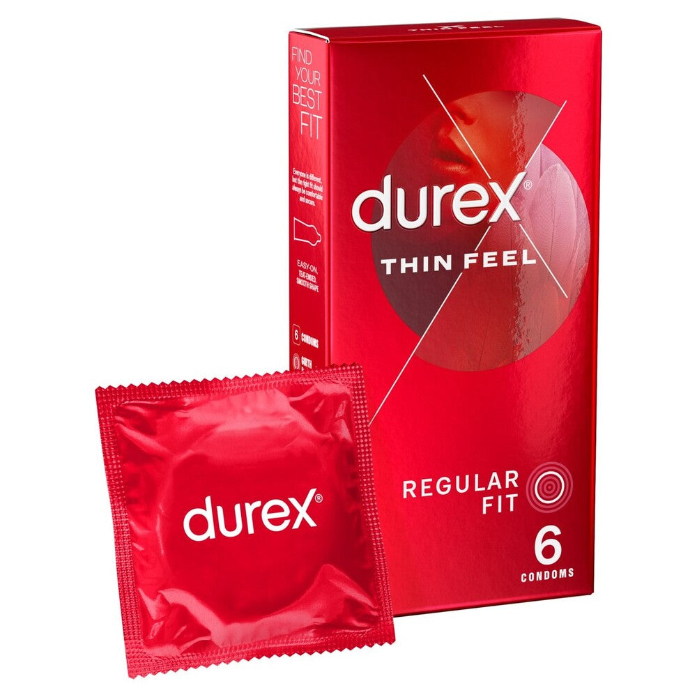 Durex Thin Feel Regular Fit Condoms 6 Pack|Front View|"condom design-front view"|