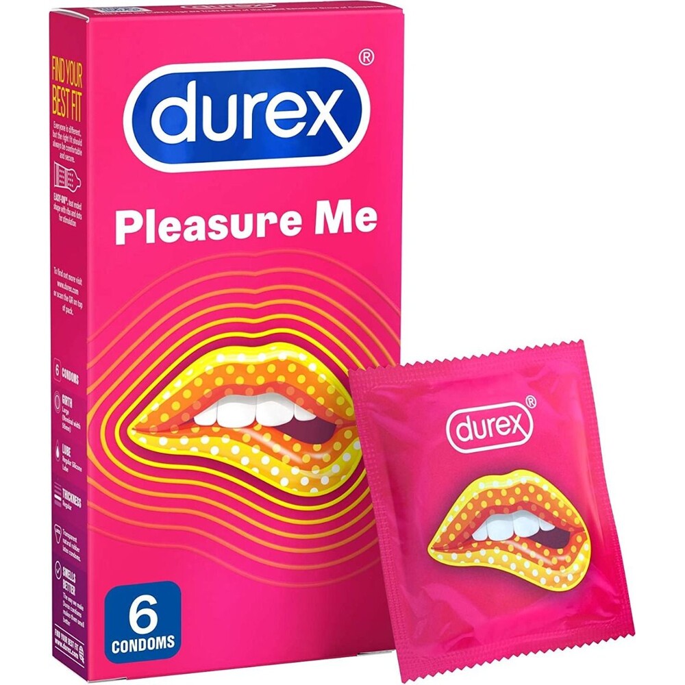 Durex Pleasure Me Ribbed And Dotted Condoms 6 Pack|Front View|"condom design-front view"|