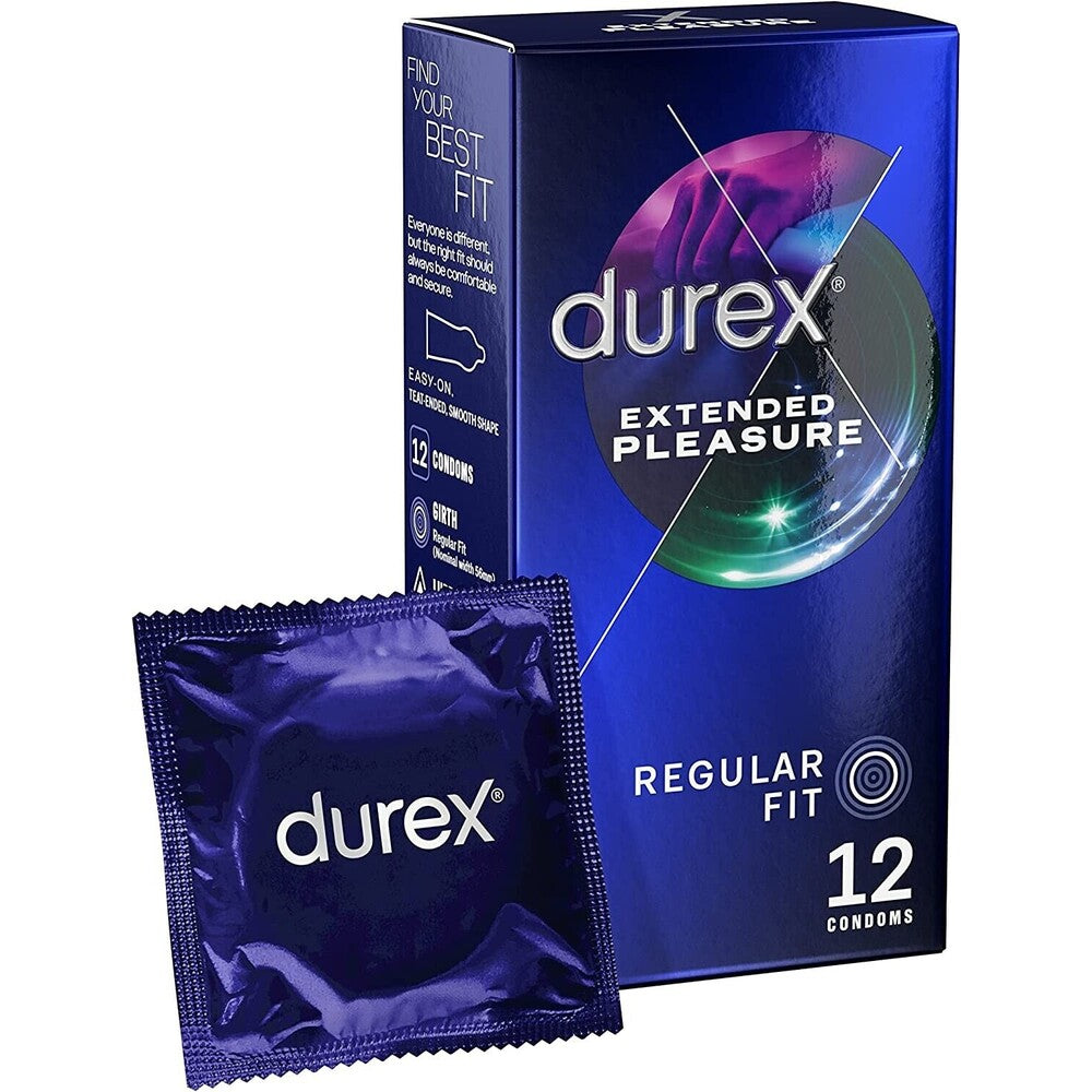 Durex Extended Pleasure Regular Fit Condoms 12 Pack|Front View|"condom design-front view"|
