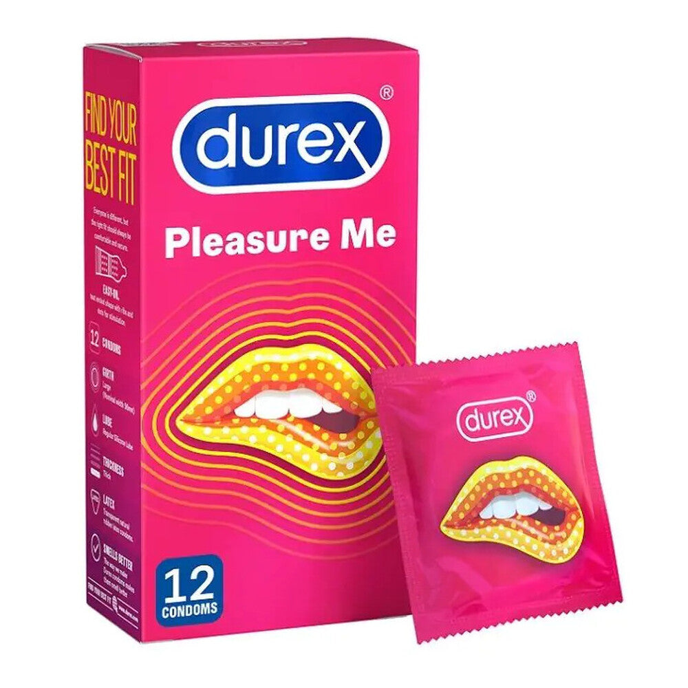 Durex Pleasure Me Ribbed And Dotted Condoms 12 Pack|Front View|"condom design-front view"|