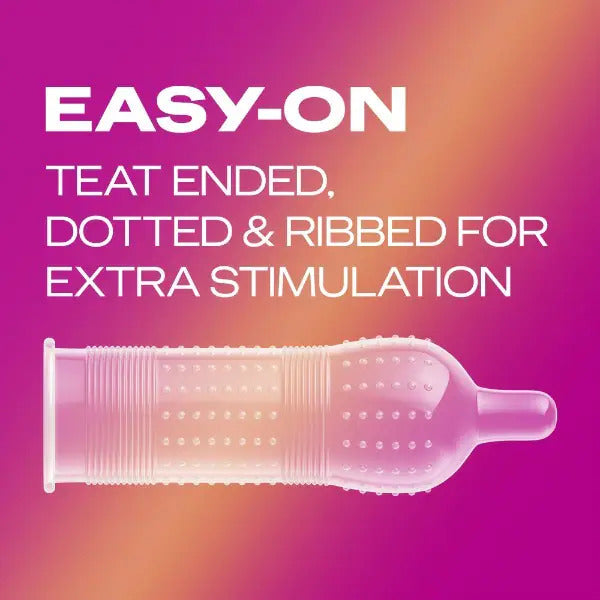 Durex Pleasure Me Ribbed And Dotted Condoms 12 Pack|Side View|"pack features-side view"|