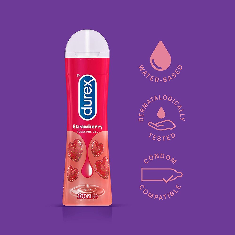 Durex-Strawberry-Gel-Lubricant-100ml|Side-View|"strawberry-lube-bottle-side-view"