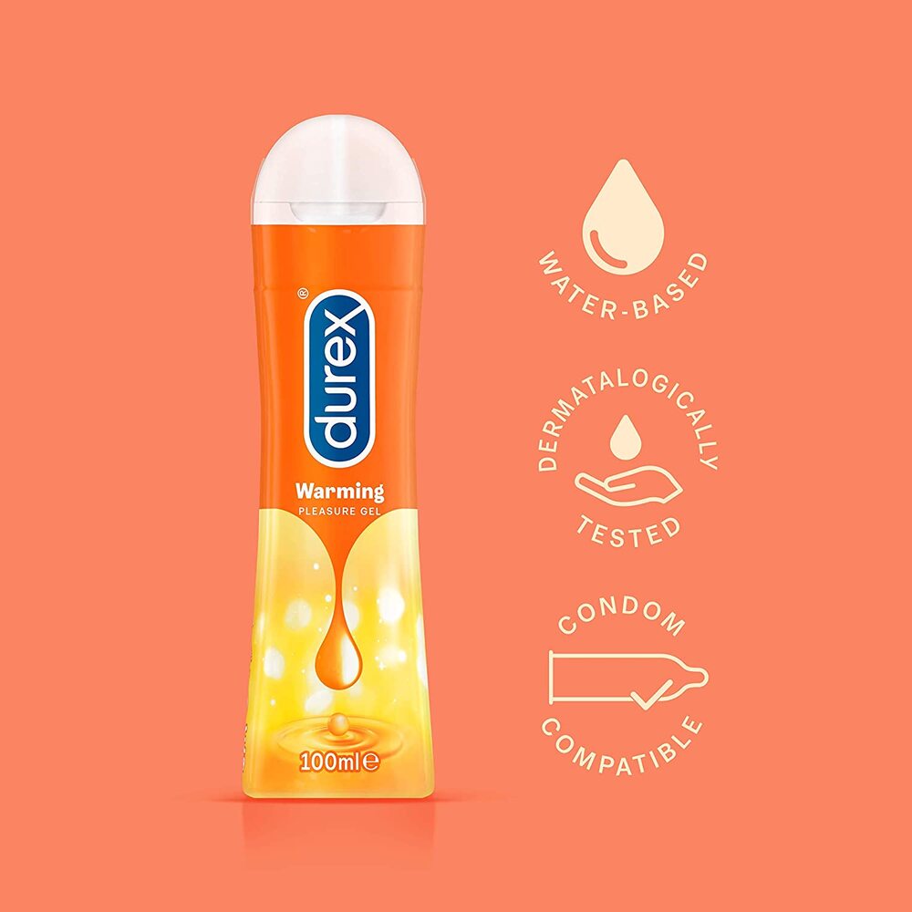 Durex Warming Gel Lubricant 100ml|Side View|"bottle detail-side view adult toys direct"|