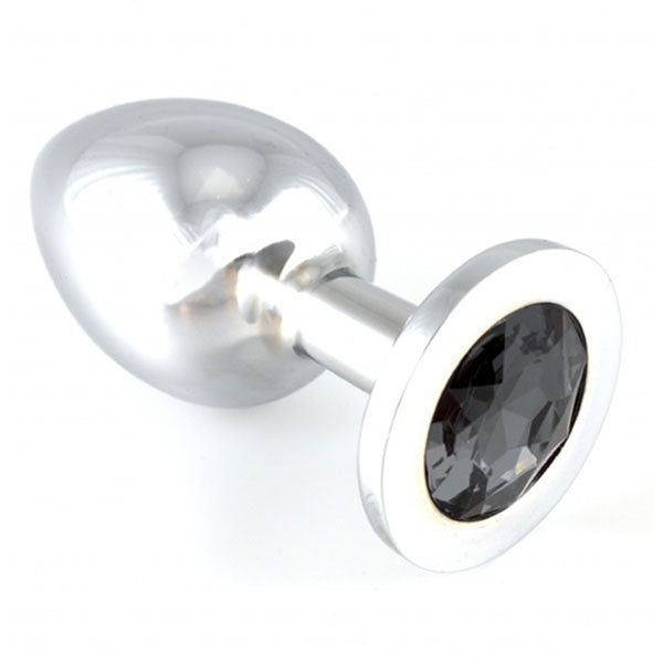 Heavy-Metal-Butt-Plug-With-Black-Crystal|Front View|"crystal plug-front view"