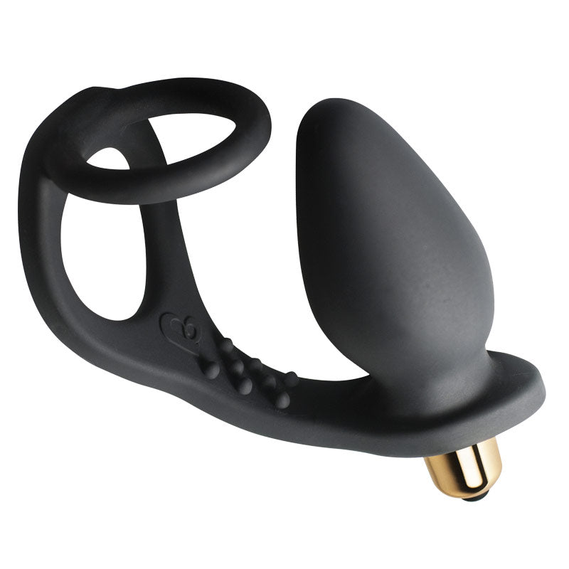 Rocks-Off-7-Speed-ROZen-Cock-Ring-And-Anal-Plug-Black|Front View|"dual function-front view"