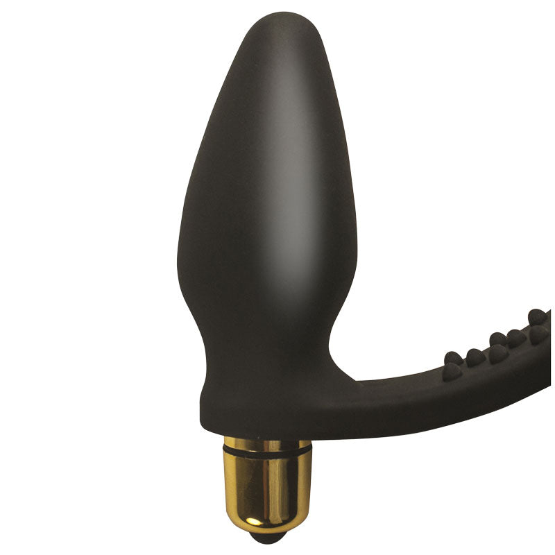Rocks-Off-7-Speed-ROZen-Cock-Ring-And-Anal-Plug-Black|Side View|"ergonomic design-side view"