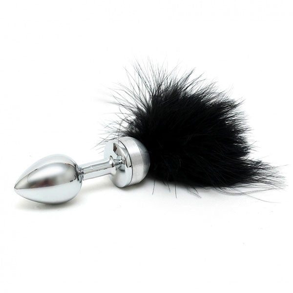 Small-Butt-Plug-With-Black-Feathers|Front View|"feathered plug-front view"