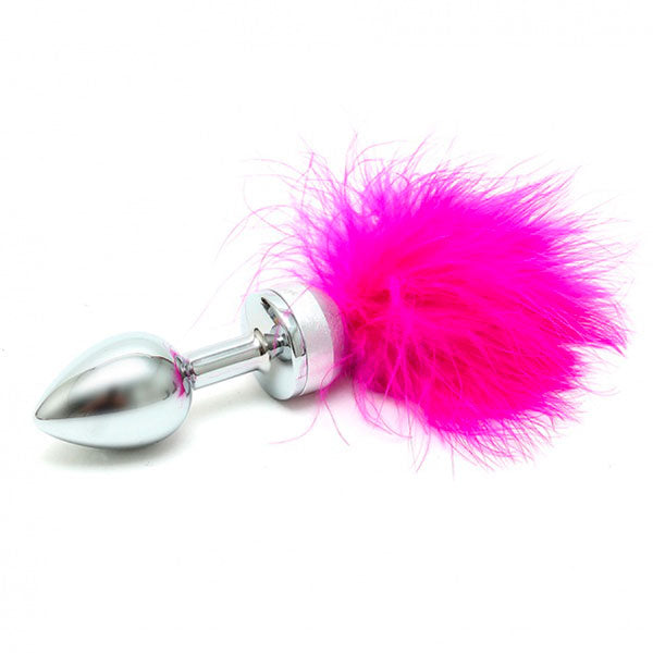 Small-Butt-Plug-With-Pink-Feathers|Front View|"feathered plug-front view"