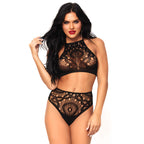 Leg Avenue Lace Top And High Waist String|Front View|"lace top high waist set - front view"