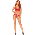 Leg Avenue Sweetheart Lace Bralette Set Red|Front View|"red lace bralette set - front view"