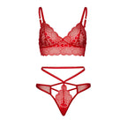 Leg Avenue Sweetheart Lace Bralette Set Red|Back View|"red lace bralette set - back view"