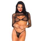 Leg Avenue Net Top, Thong And Bra UK 6 to 12|Front View|"net lingerie set - front view"