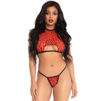 Leg Avenue Leopard Crop Top and GString|Front View|"leopard crop top g-string set - front view"