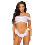 Leg Avenue Lace Ruffle Crop Top and Panty UK 6 to 12|Front View|"lace ruffle crop top set - front view"