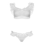 Leg Avenue Lace Ruffle Crop Top and Panty UK 6 to 12|Back View|"lace ruffle crop top set - back view"